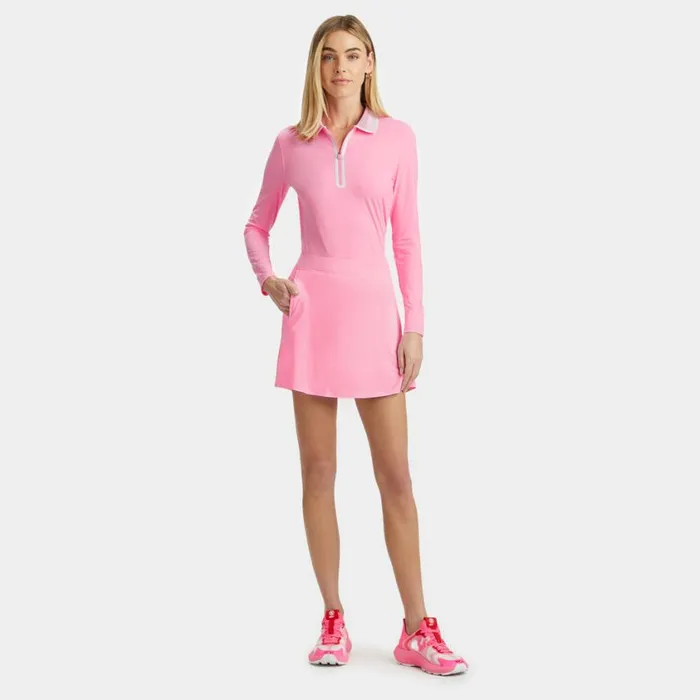 GFORE Polos and Shirts Women COLOUR BLOCK COLLAR SILKY TECH NYLON LONG SLEEVE ZIP POLO Candy