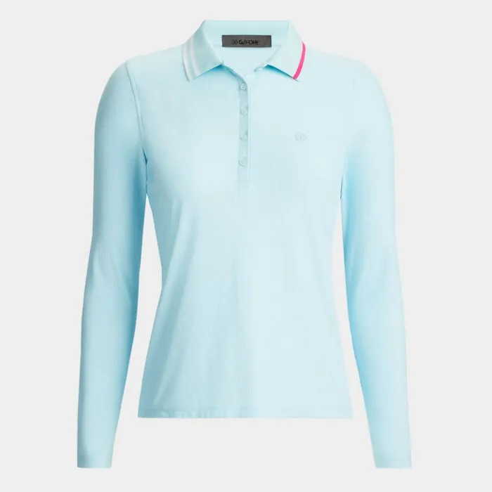 GFORE Polos and Shirts Women CONTRAST COLLAR RIBBED TECH NYLON LONG SLEEVE POLO Daybreak