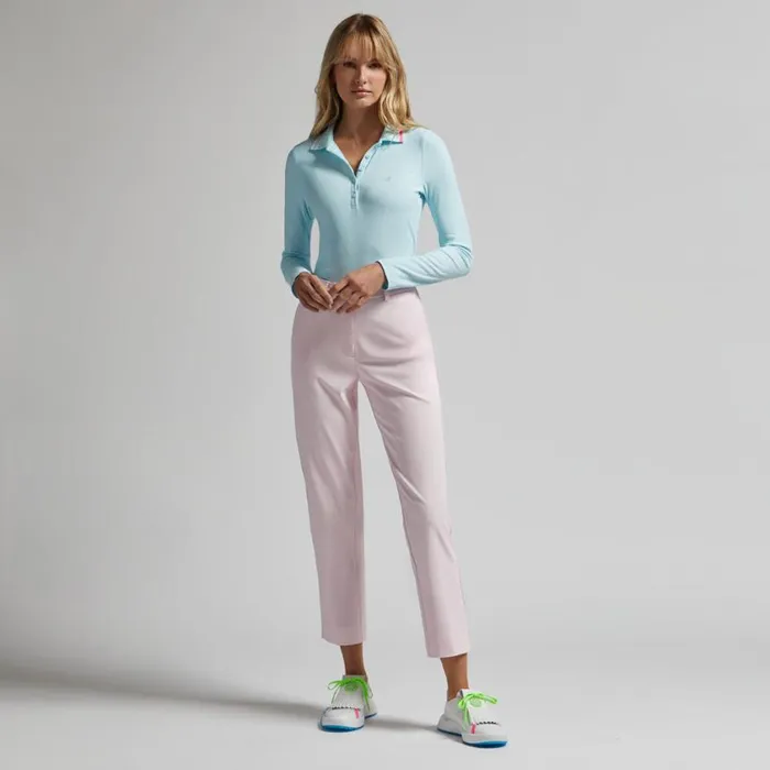 GFORE Polos and Shirts Women CONTRAST COLLAR RIBBED TECH NYLON LONG SLEEVE POLO Daybreak
