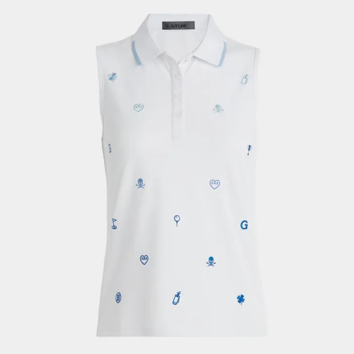 GFORE Polos and Shirts Women EMBROIDERED ICON TECH PIQU SLEEVELESS POLO Snow