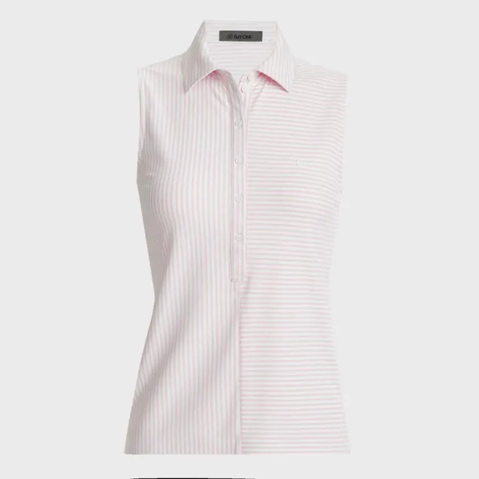 GFORE Polos and Shirts Women FEEDER STRIPE TECH PIQU SLEEVELESS POLO Blush