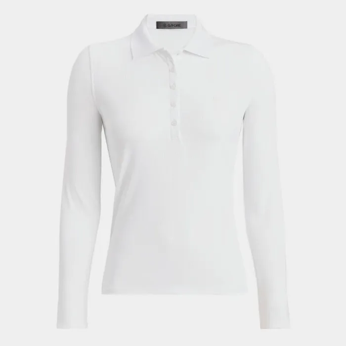 GFORE Polos and Shirts Women RIBBED TECH NYLON LONG SLEEVE POLO Snow