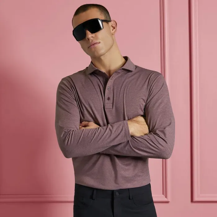 GFORE Polos Men RIB GUSSET LONG SLEEVE MLANGE ICE NYLON SUN SHIRT Heather Port