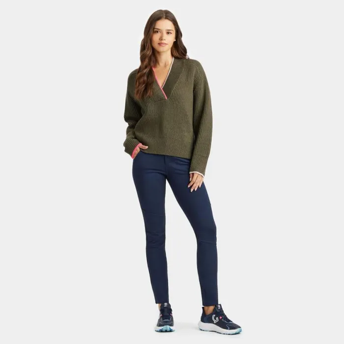 GFORE Sweaters Women CHUNKY RIB MERINO WOOL RELAXED FIT V NECK SWEATER Isle