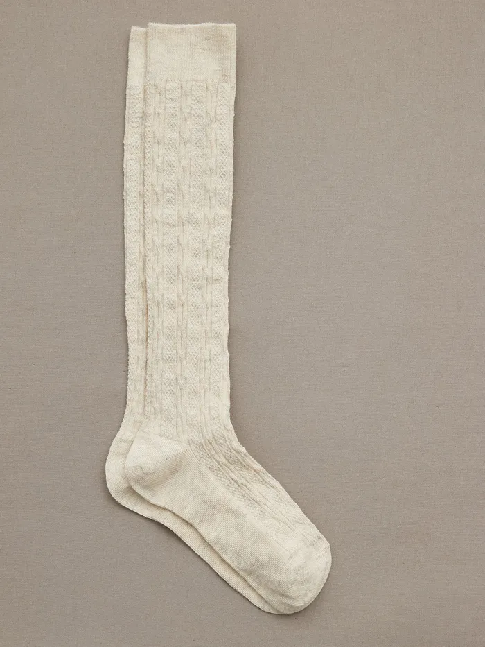 Girls Cyrillus Accessories High CableKnit Socks Beige Chine