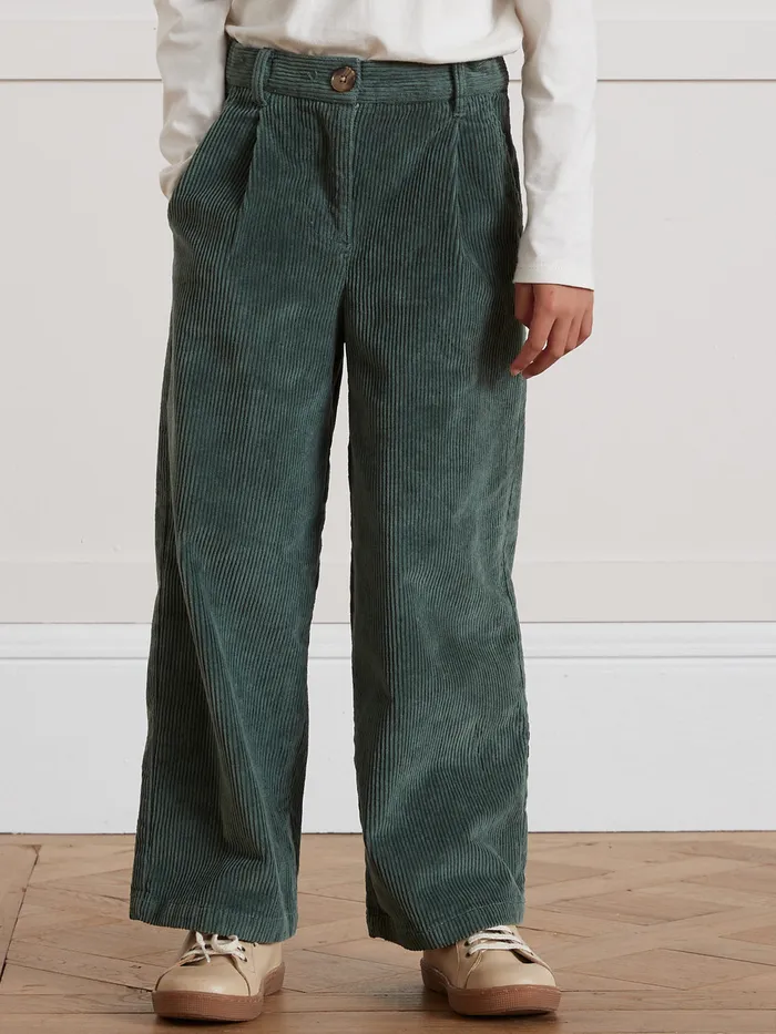 Girls Cyrillus Clothing Flared Velour Trousers Eucalyptus
