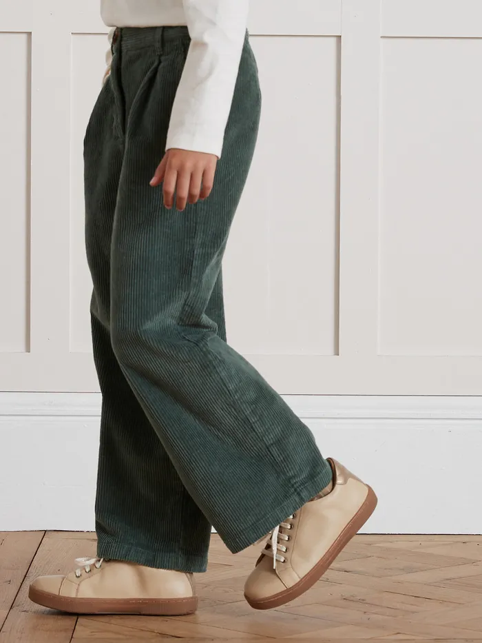 Girls Cyrillus Clothing Flared Velour Trousers Eucalyptus