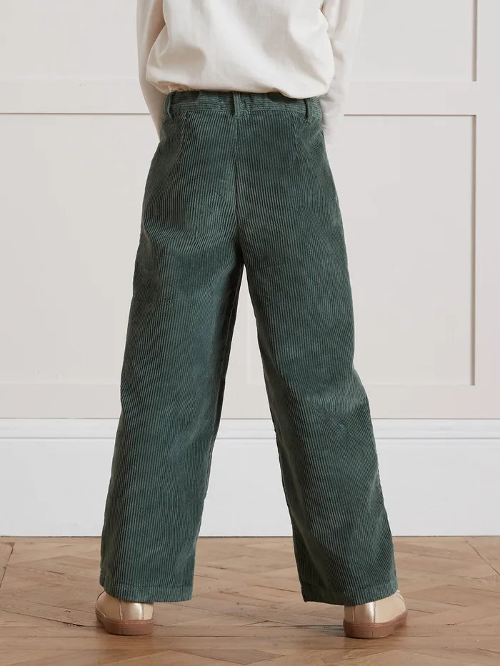 Girls Cyrillus Clothing Flared Velour Trousers Eucalyptus