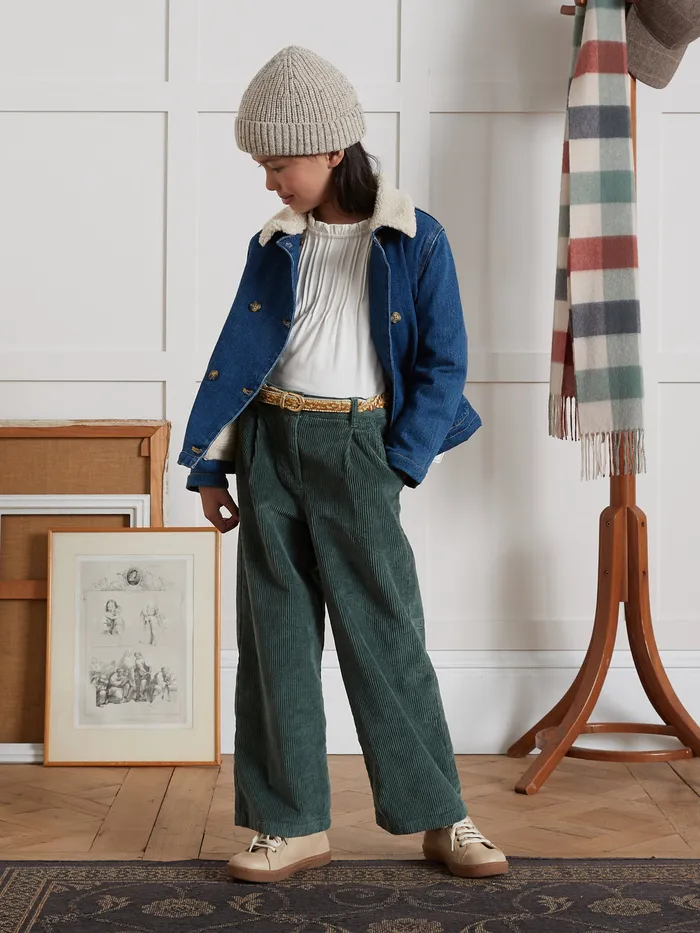 Girls Cyrillus Clothing Flared Velour Trousers Eucalyptus