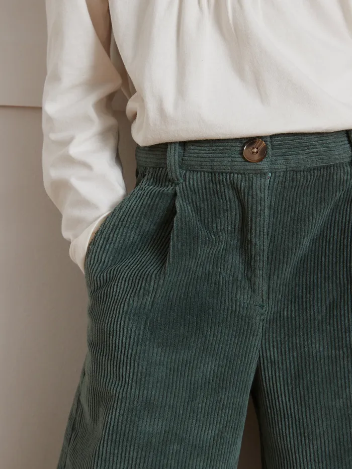 Girls Cyrillus Clothing Flared Velour Trousers Eucalyptus