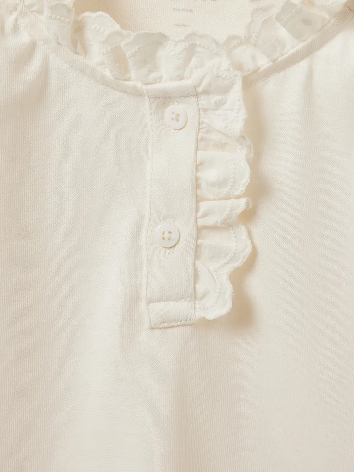 Girls Cyrillus Clothing TShirt With Embroidered High Neckline 8211 Organic Cotton Ecru