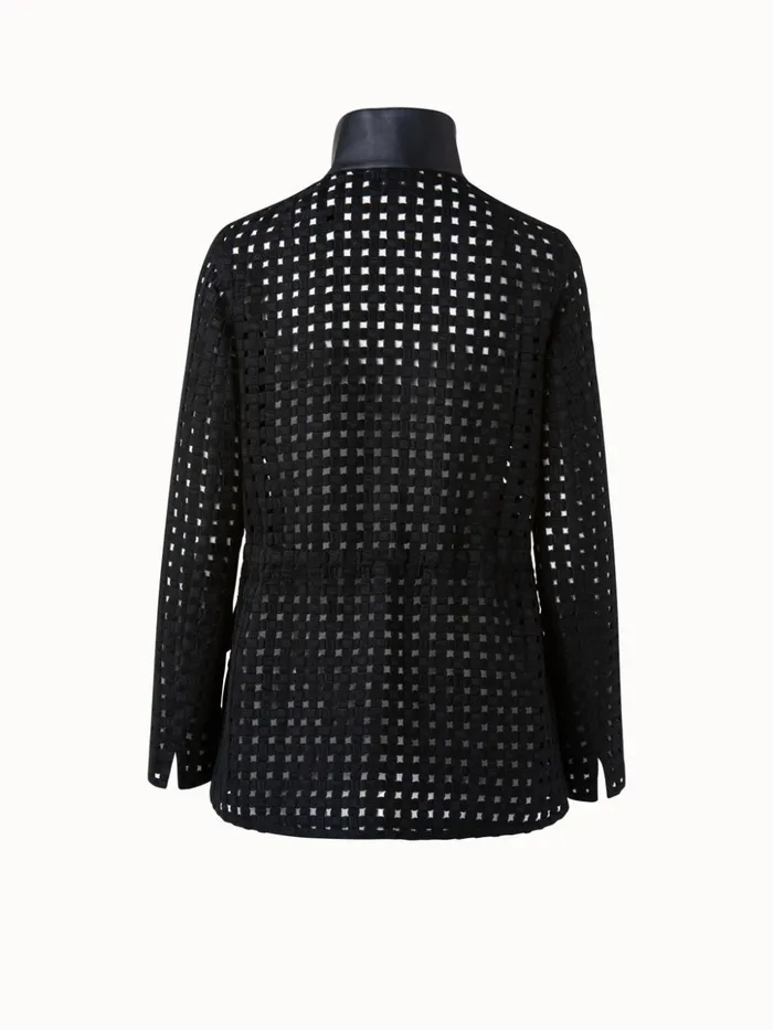 Girta Open Grid Embroidery Safari Jacket Black Women Akris Jackets