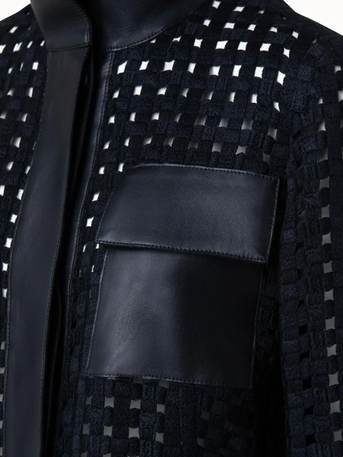 Girta Open Grid Embroidery Safari Jacket Black Women Akris Jackets