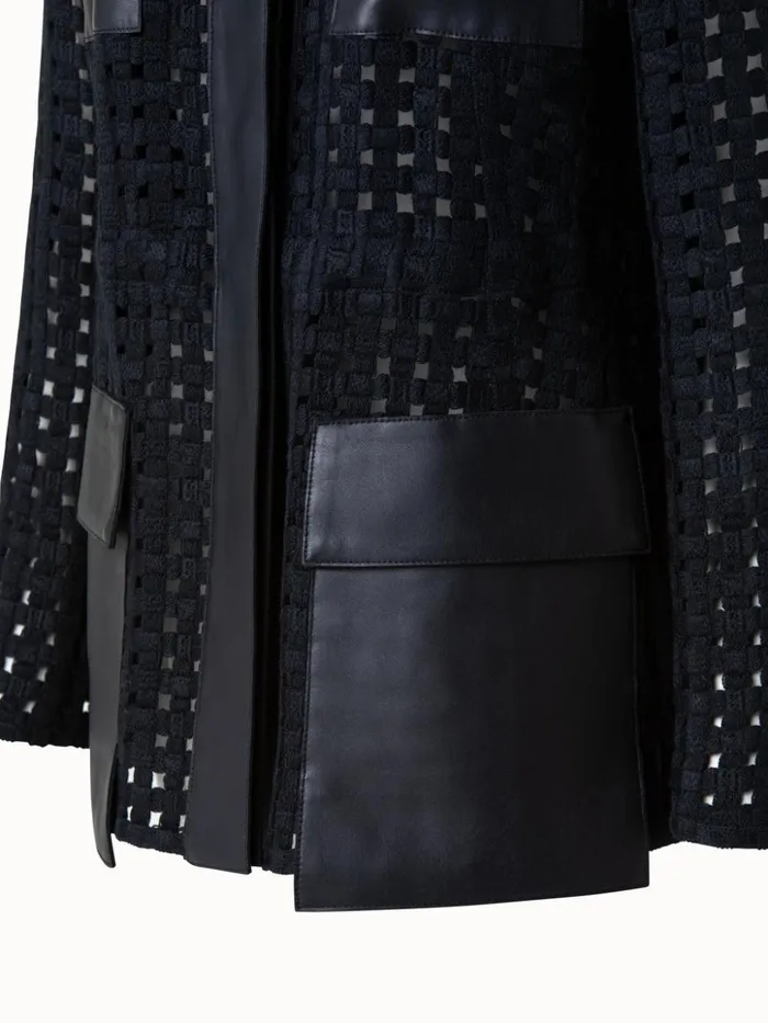 Girta Open Grid Embroidery Safari Jacket Black Women Akris Jackets