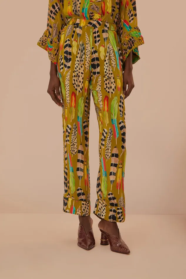 Green Amazon Feathers Pajama Pants Women Farm Rio Pants