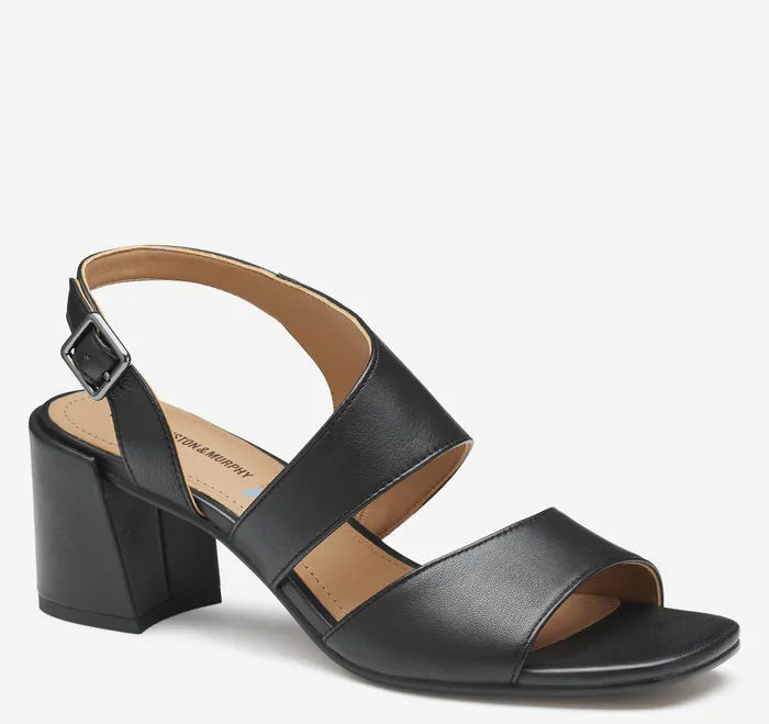 Heels and Platform Wedges Women Johnston and Murphy Everly Asymmetrical Sandal Black Glove Leather