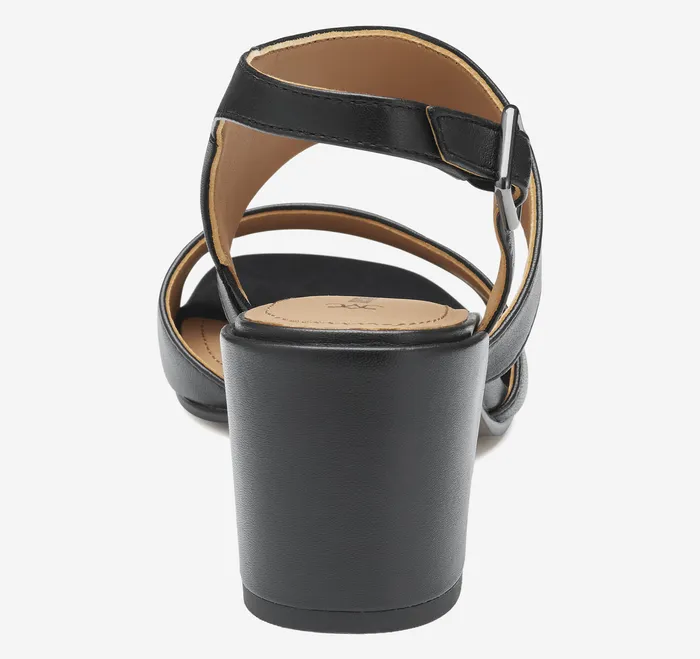 Heels and Platform Wedges Women Johnston and Murphy Everly Asymmetrical Sandal Black Glove Leather