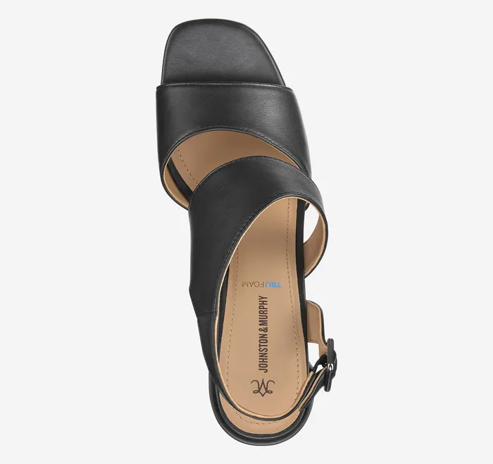 Heels and Platform Wedges Women Johnston and Murphy Everly Asymmetrical Sandal Black Glove Leather