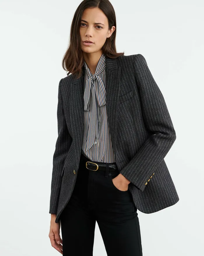 Jackets and Blazers Nili Lotan Women ANABEL BLAZER Charcoal Pinstripe