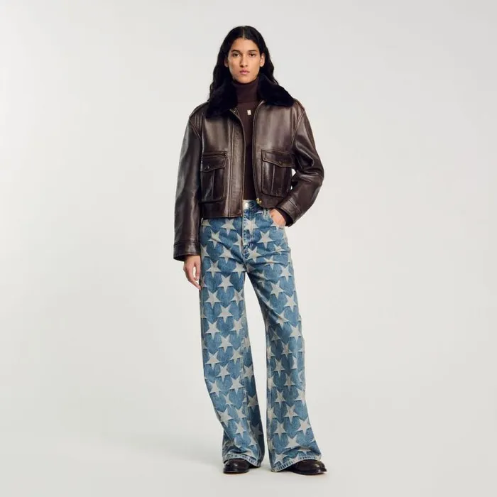 Jackets and Blazers Women SANDRO Distressed Leather Jacket Brown