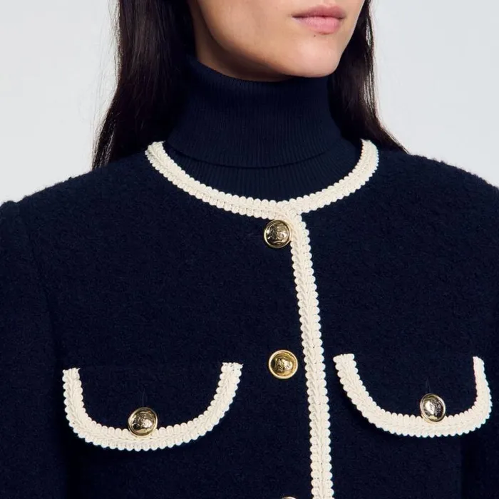 Jackets and Blazers Women SANDRO Long Tweed Jacket Navy Blue