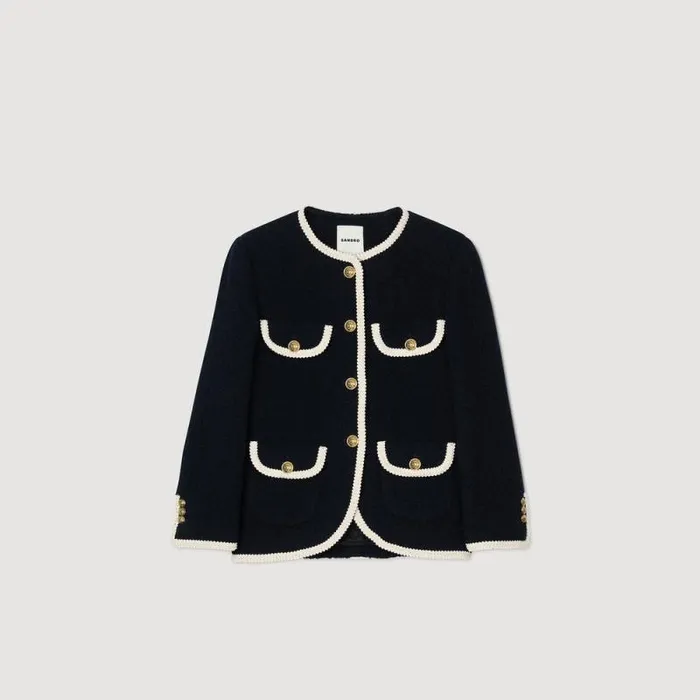 Jackets and Blazers Women SANDRO Long Tweed Jacket Navy Blue