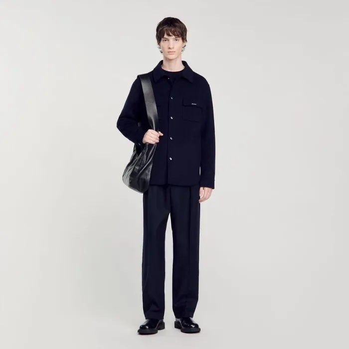 Jackets Men SANDRO Doublefaced Overshirt Navy Blue
