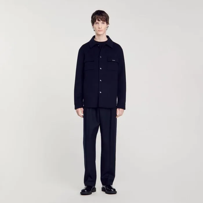 Jackets Men SANDRO Doublefaced Overshirt Navy Blue Jackets Men SANDRO Doublefaced Overshirt Navy Blue