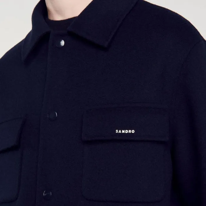 Jackets Men SANDRO Doublefaced Overshirt Navy Blue Jackets Men SANDRO Doublefaced Overshirt Navy Blue