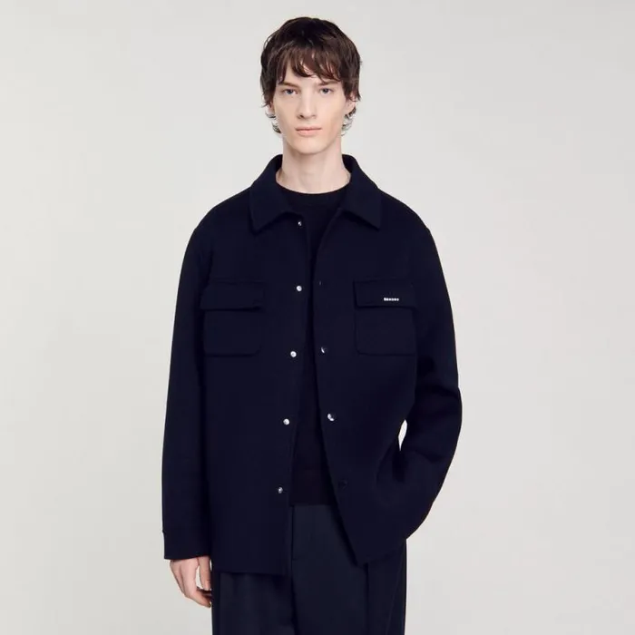 Jackets Men SANDRO Doublefaced Overshirt Navy Blue Jackets Men SANDRO Doublefaced Overshirt Navy Blue