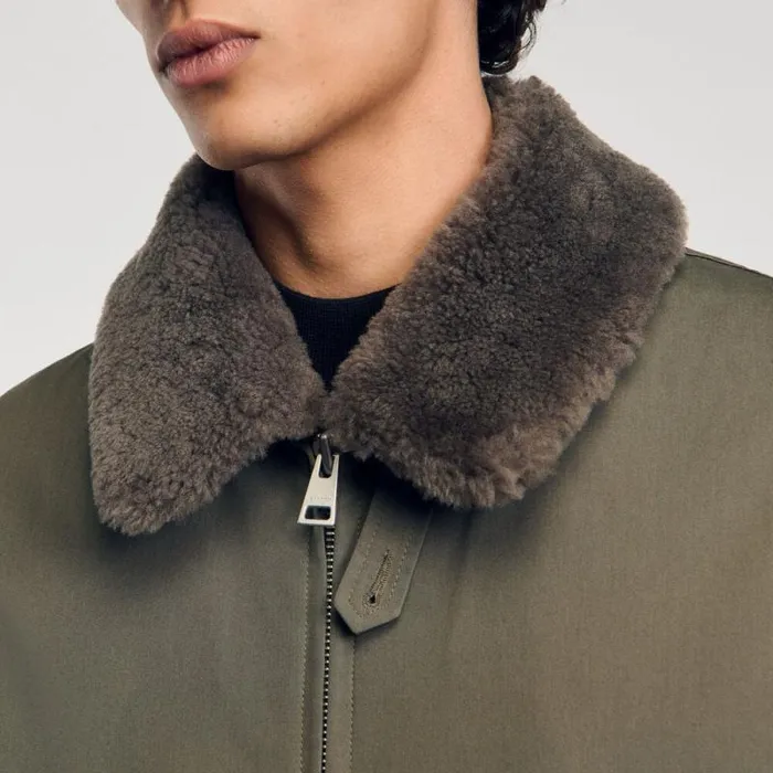Jackets Men SANDRO Fur Collar Jacket Olive Green