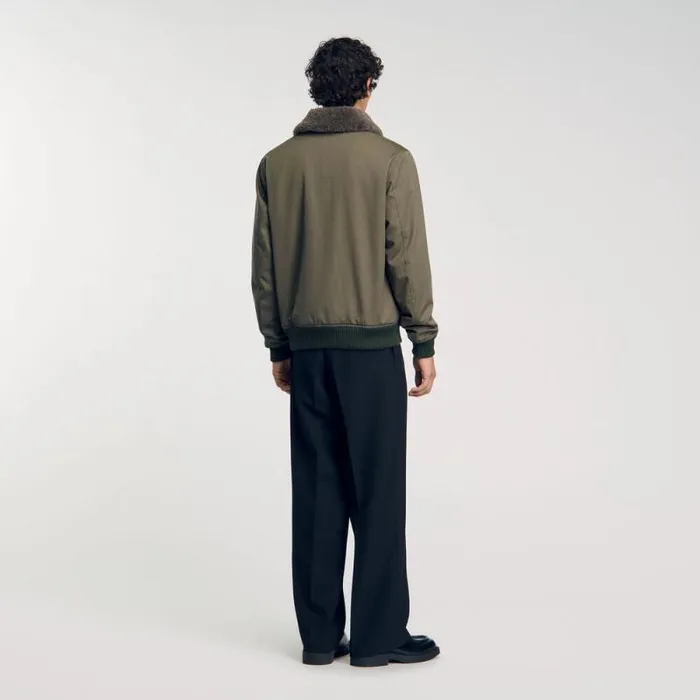 Jackets Men SANDRO Fur Collar Jacket Olive Green