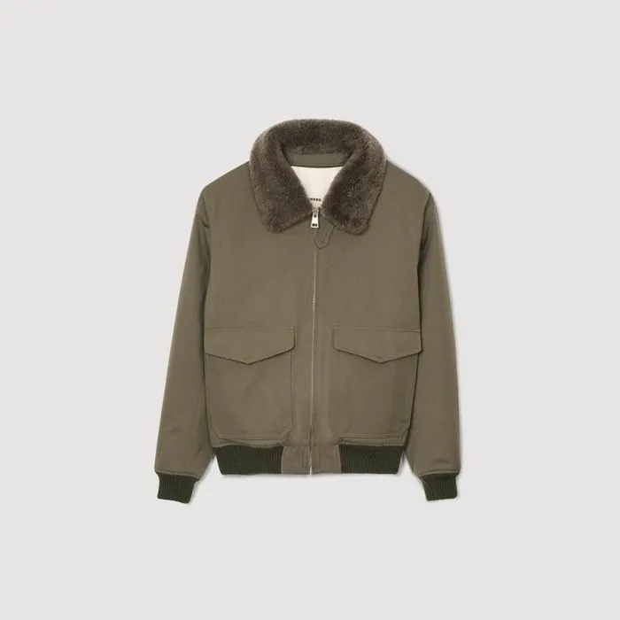Jackets Men SANDRO Fur Collar Jacket Olive Green