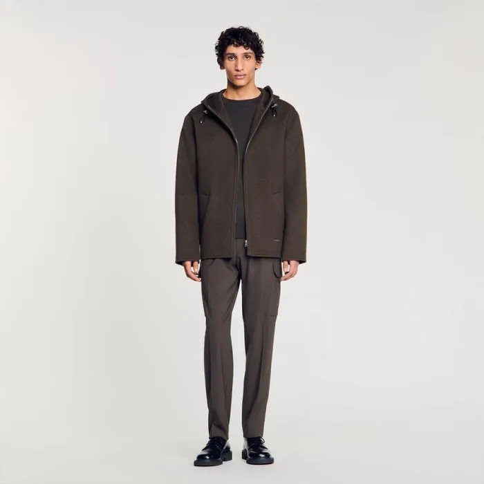 Jackets Men SANDRO Hooded Windcheater Dark Kaki