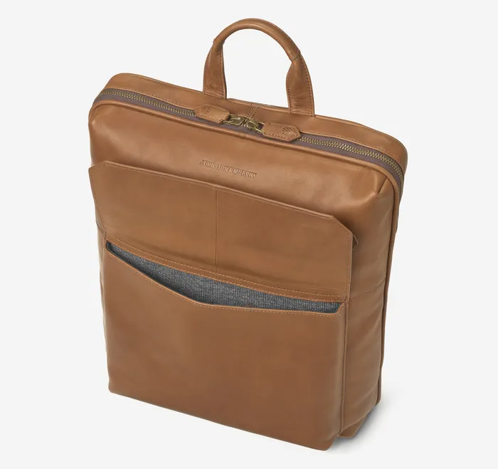Johnston and Murphy Backpacks and Briefcases Men Rhodes Commuter Backpack Tan Full Grain