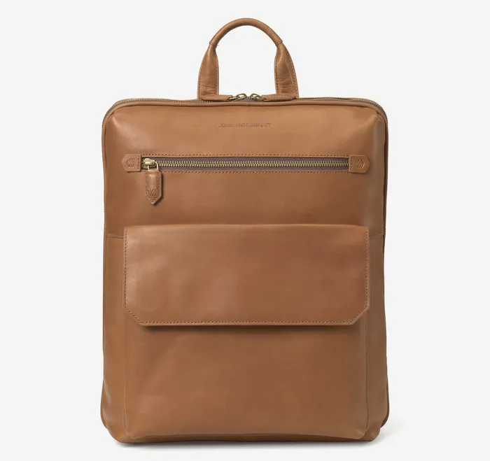 Johnston and Murphy Backpacks and Briefcases Men Rhodes Commuter Backpack Tan Full Grain