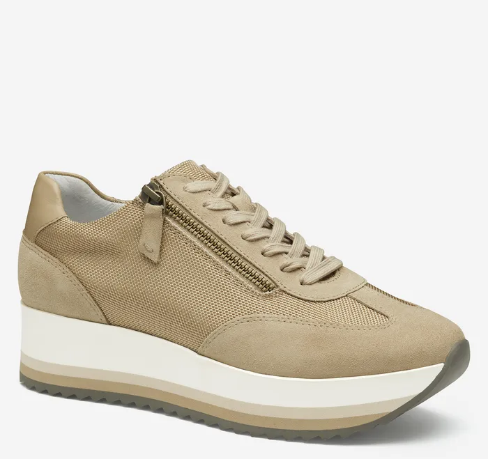 Johnston and Murphy Gracie SideZip Lace Up Sand NylonSuede Women Sneakers