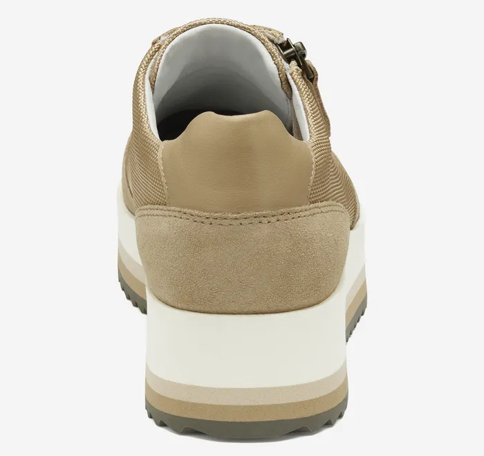 Johnston and Murphy Gracie SideZip Lace Up Sand NylonSuede Women Sneakers