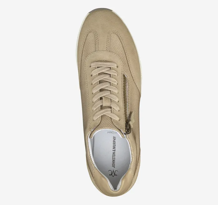 Johnston and Murphy Gracie SideZip Lace Up Sand NylonSuede Women Sneakers