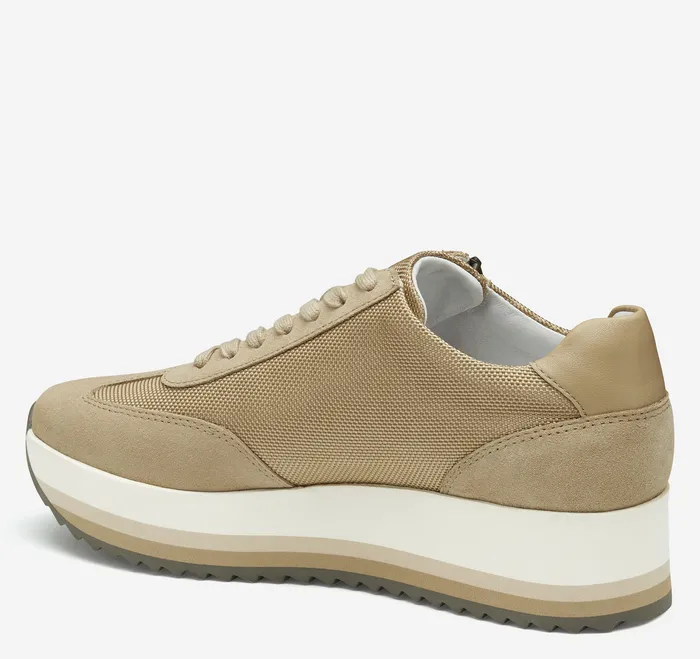 Johnston and Murphy Gracie SideZip Lace Up Sand NylonSuede Women Sneakers