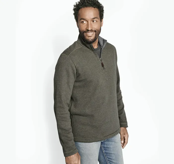 Johnston and Murphy Reversible Solid QuarterZip OliveCharcoal Men Sweaters and Knits