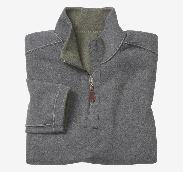 Johnston and Murphy Reversible Solid QuarterZip OliveCharcoal Men Sweaters and Knits