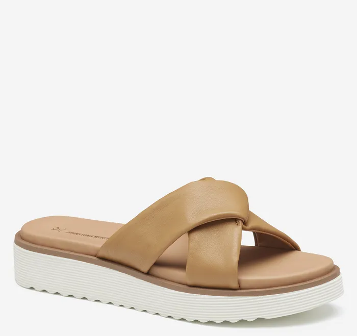 Johnston and Murphy Sandals Women Mitzi Knotted Slide Tan Glove Leather