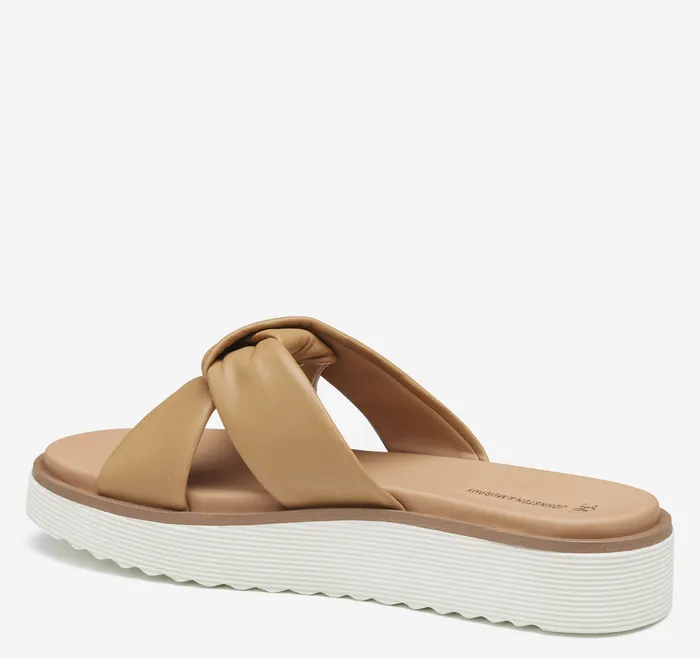 Johnston and Murphy Sandals Women Mitzi Knotted Slide Tan Glove Leather