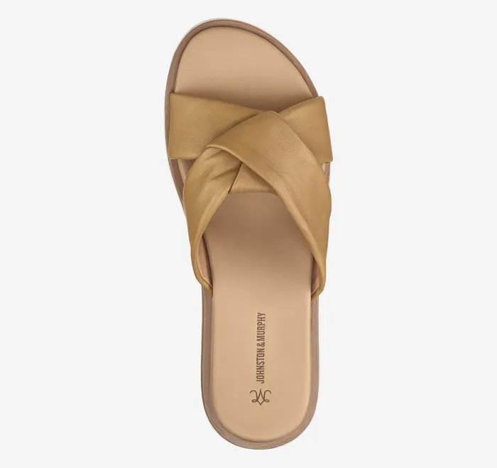 Johnston and Murphy Sandals Women Mitzi Knotted Slide Tan Glove Leather