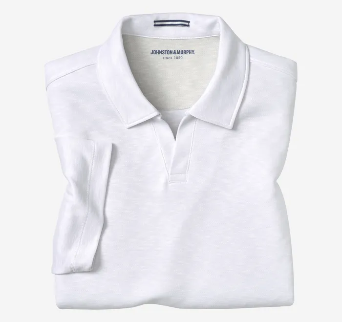 Johnston and Murphy Vintage Slub VNeck Polo White Men Polos and Tees