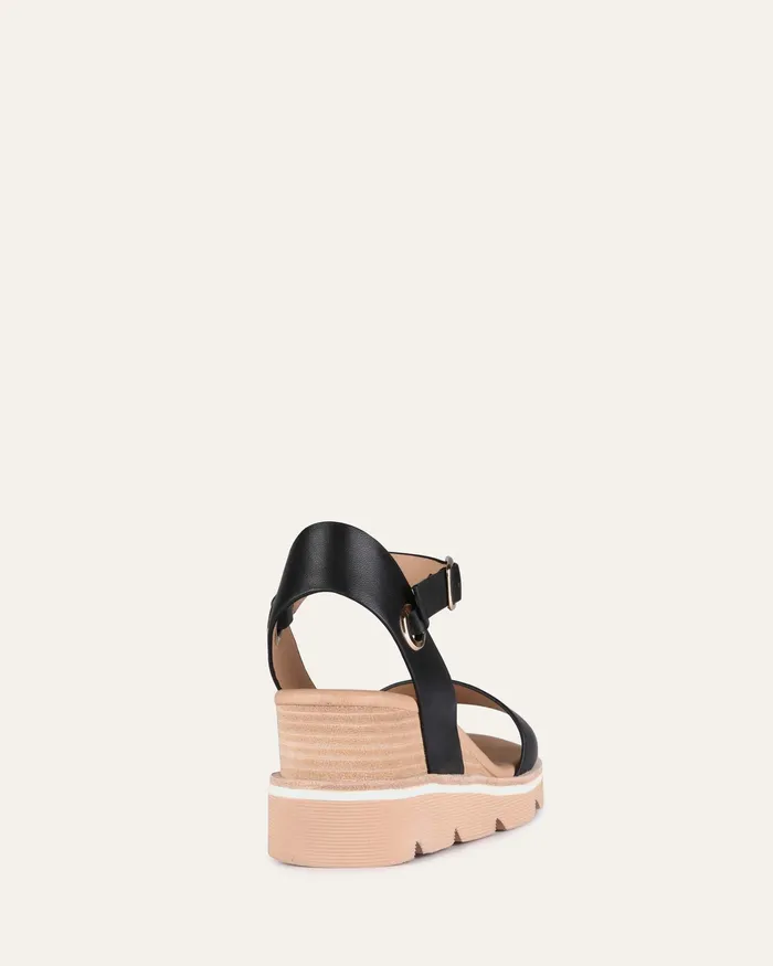 Katie mid heel wedge sandals black leather Women MID SANDALS jomercer