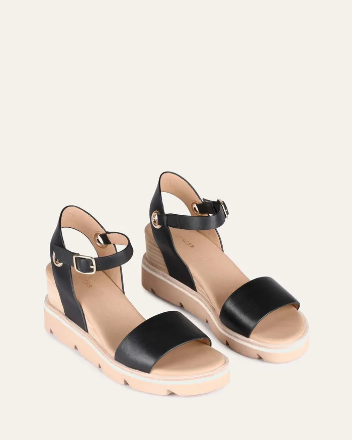 Katie mid heel wedge sandals black leather Women MID SANDALS jomercer