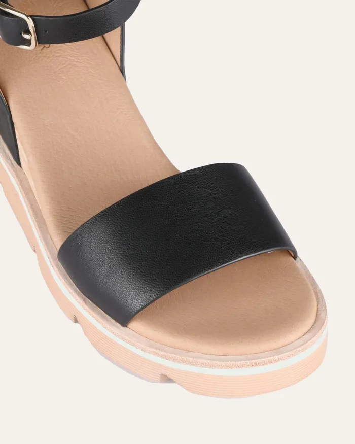 Katie mid heel wedge sandals black leather Women MID SANDALS jomercer