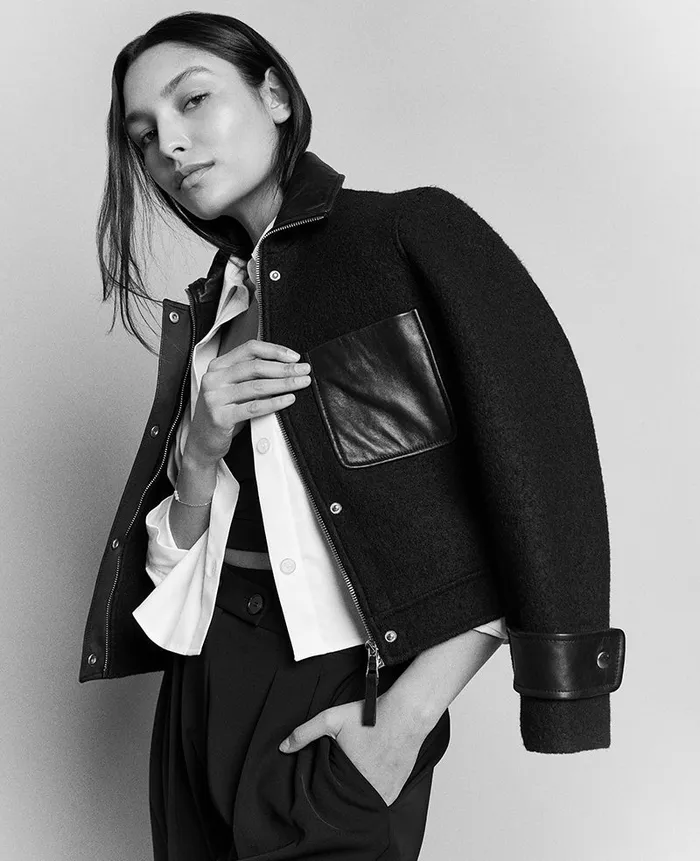 Kenneth Cole Blazers and Jackets Women Vegan Leather And Wool Cropped Moto Jacket Black Kenneth Cole Blazers and Jackets Women Vegan Leather And Wool Cropped Moto Jacket Black